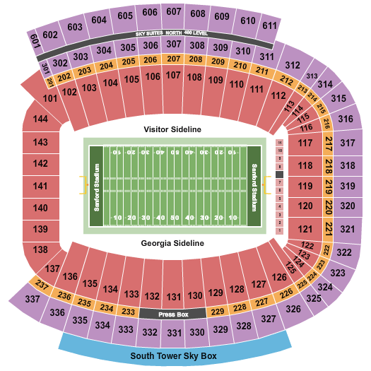 Sanford Stadium Georgia Bulldogs Seating Chart